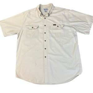 Carhartt Mens XL Tall Work Shirt Beige Button Short Sleeve Pocket Cotton‎ As Is